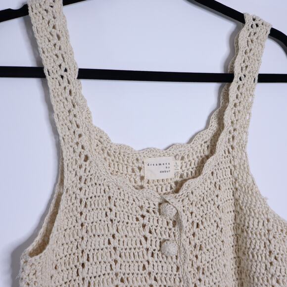 DREAMERS BY DEBUT NWT Button-Up Crochet Crop Tank Sweater Tan Women's L - Picture 4 of 9
